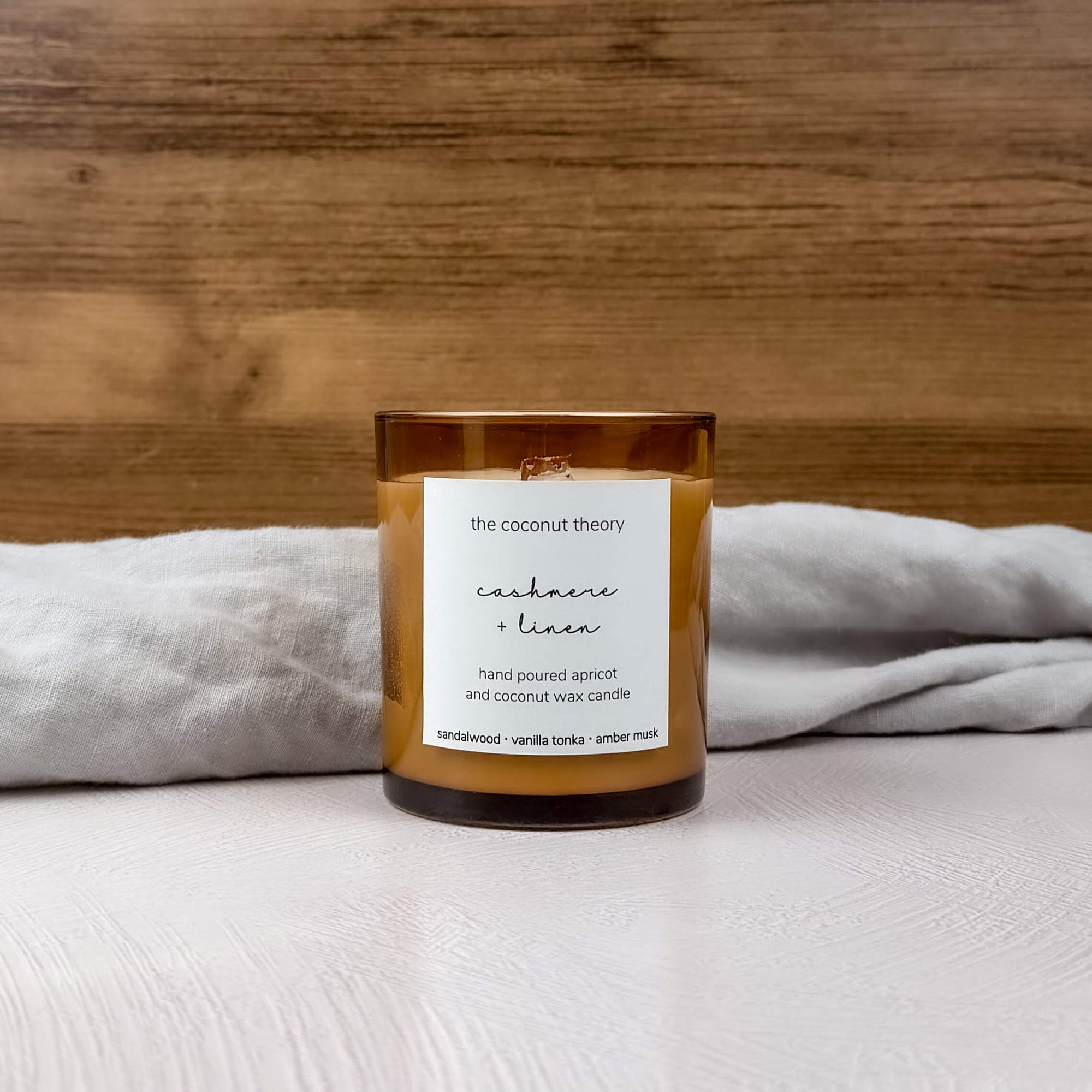 Sandalwood Vanilla Candle | Cashmere + Linen | The Coconut Theory
