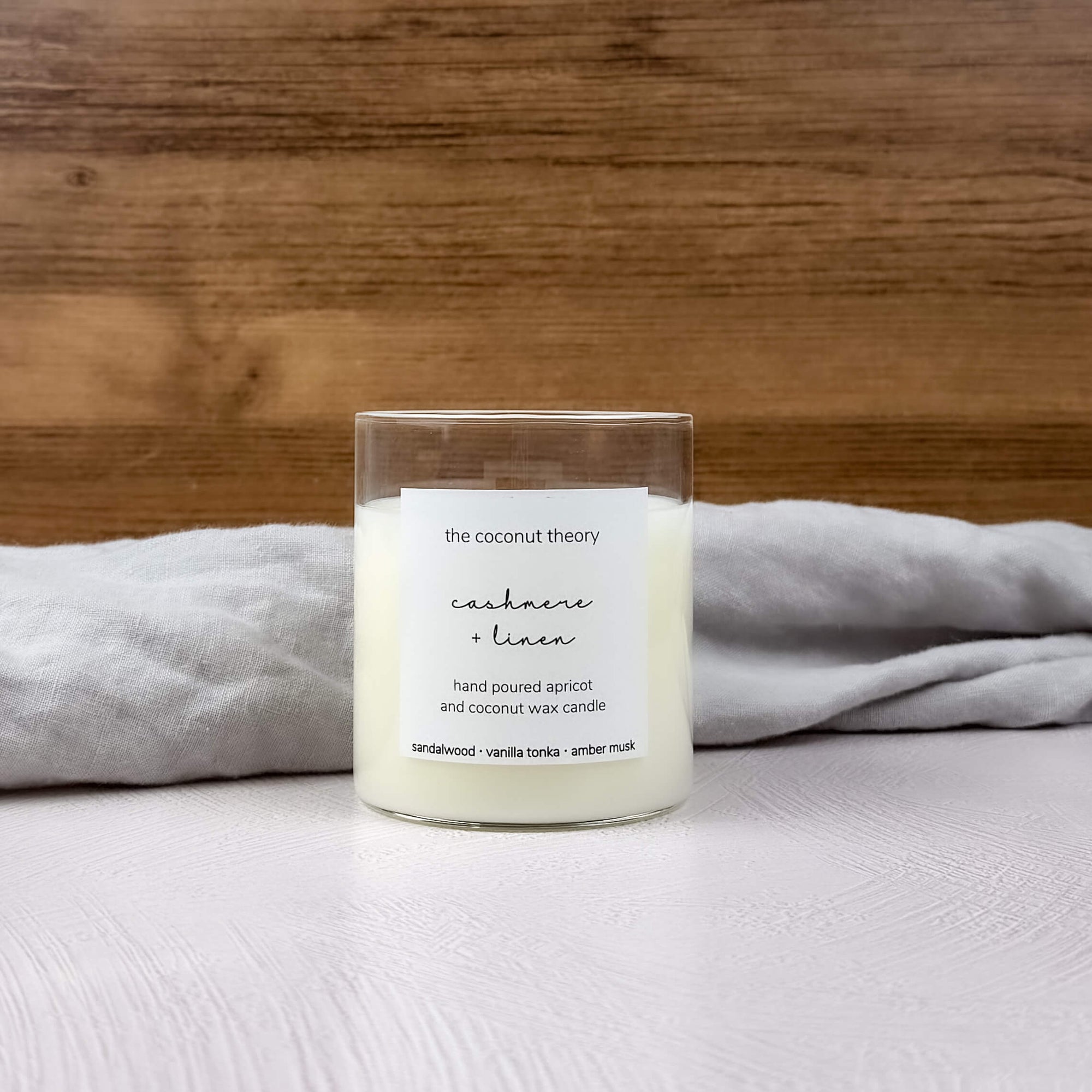 Sandalwood Vanilla Candle | Cashmere + Linen | The Coconut Theory